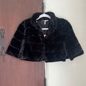 BCBG Black Faux Fur Shrug Coat / Cloak